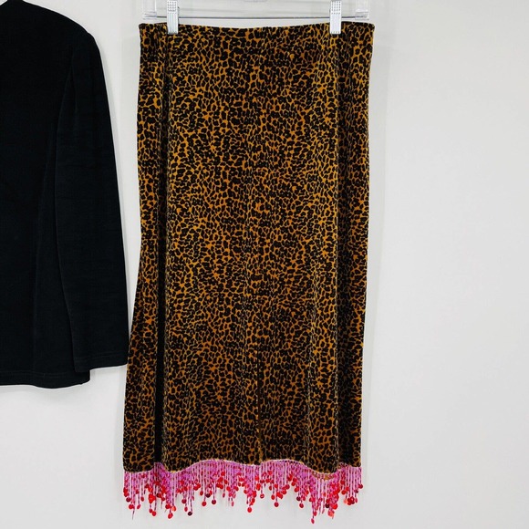 VTG 90s Y2K VeVe Dresses Velvet Leopard Outfit Top Skirt Beaded STRETCH Women 12 - Picture 10 of 11